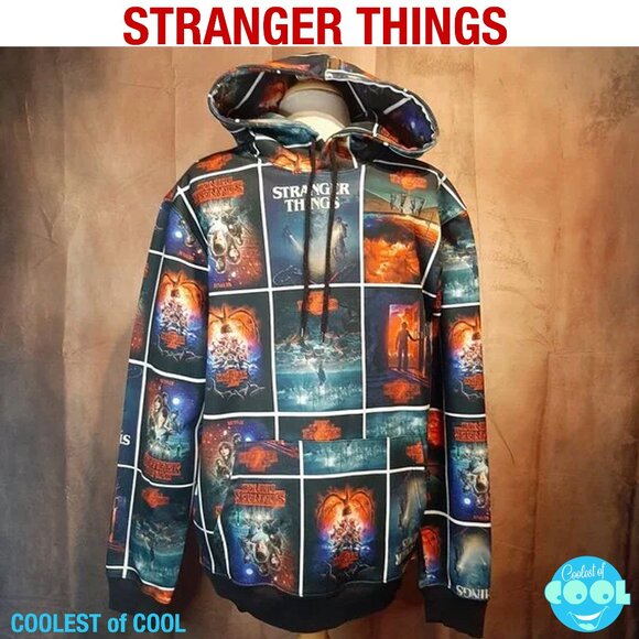 Netflix Stranger Things Hoodie Large unisex Sweatshirt All Over Print Graphic - Picture 1 of 10